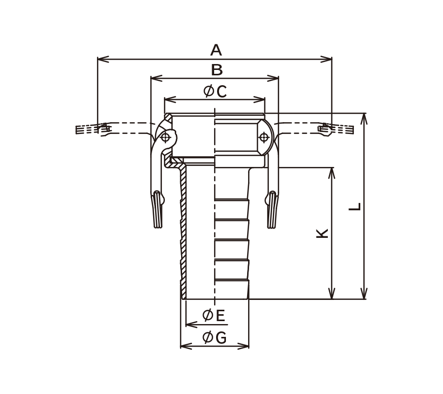 接头的特点・尺寸图・KAMLOK COUPLER 胶管接头（接头直径较细的类型） 铝合金制