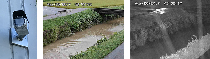 为防范水灾，设置摄像头监视工厂附近河流，可24小时通过智能手机进行确认